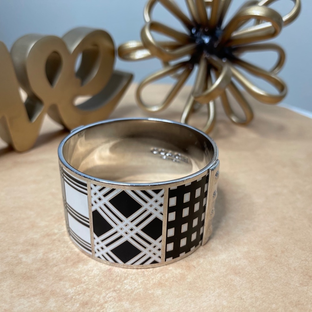 COACH Silver 1.5" Black and white Enamel Patchwork